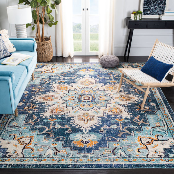 Langley Street Felty Power Loom Performance Cream/Light Blue Rug & Reviews Wayfair